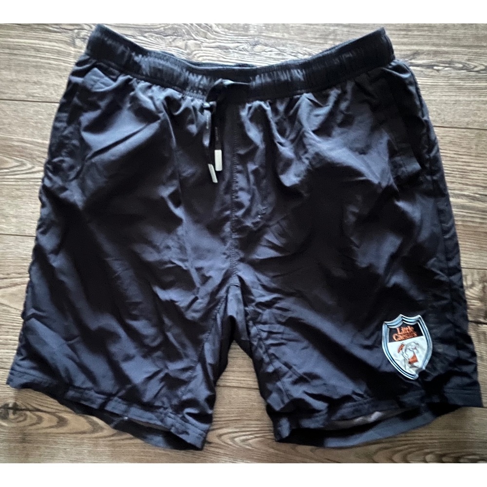Municipal Little Caesars Mens Black Shorts Size Large Mesh Lined Zip Pocket